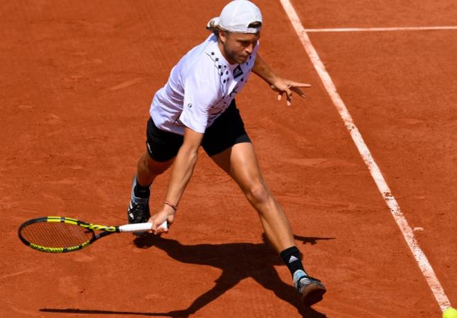 Alexandre Muller a réussi un excellent match ce lundi à Rom face à Rublev - © FFT - Julien Crosnier
