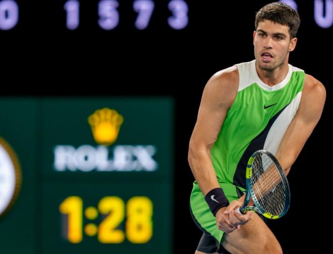Carlos Alcaraz a maîtrisé Joao Fonseca ce vendredi à Miami - © Rolex - Jon Buckle