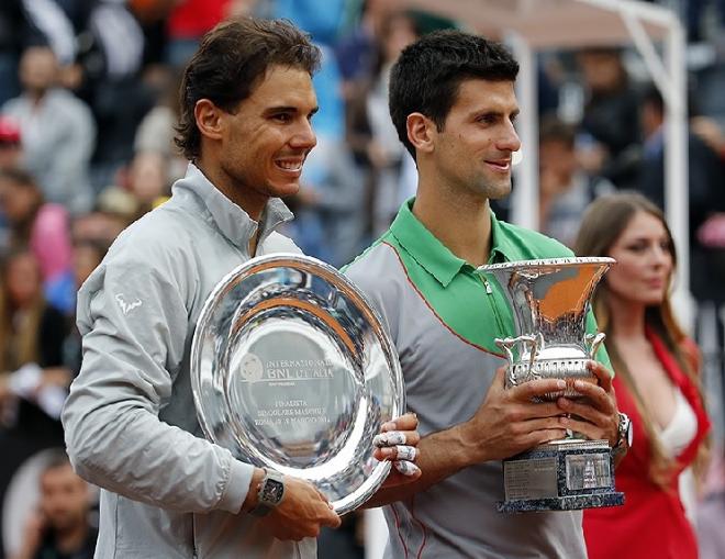 Comme à Rome en 2014, Rafael Nadal et Novak Djokovic vont s'affronter ce dimanche sur terre battue - © DR