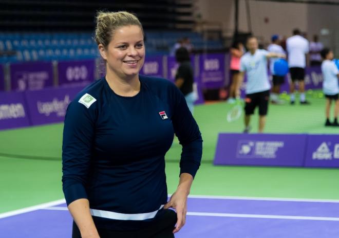 Kim Clijsters était très détendue lors du warm up ce lundi avant sa reprise - © DR